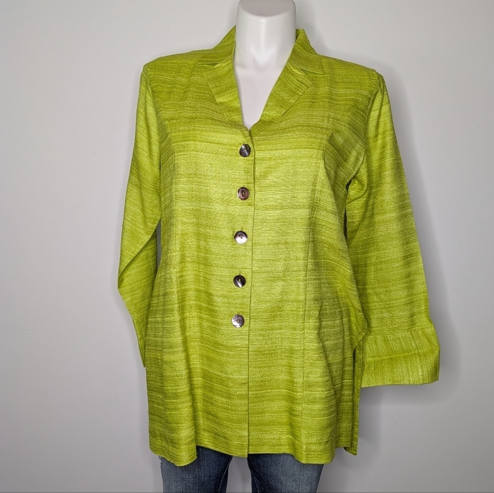 Vintage Charlotte Kellog Green Textured Woven Silk Button Up XXL